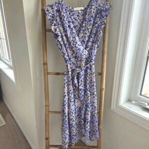 Monteau Floral Wrap Dress - Blue and Yellow